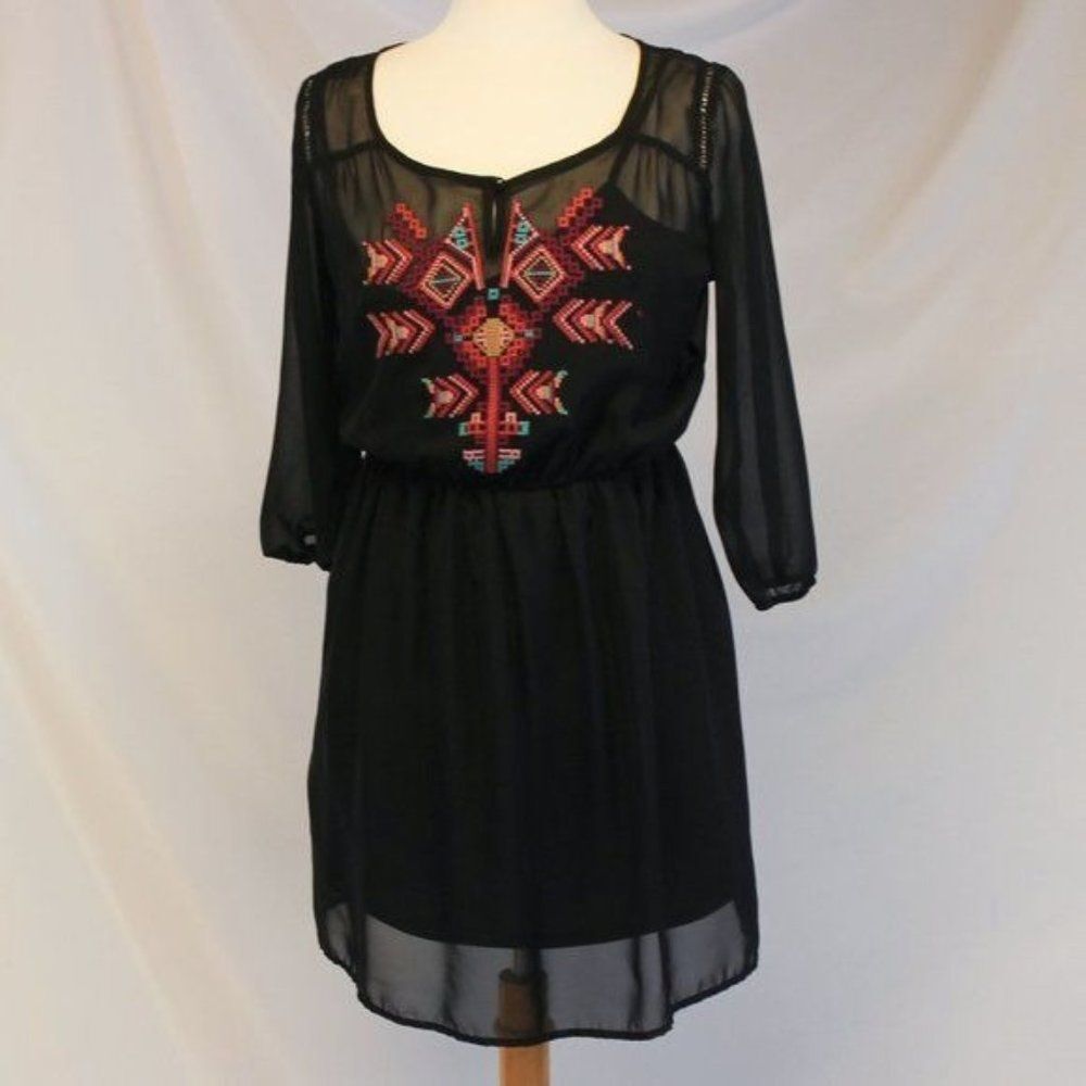 Black Chiffon Embroidered Dress M